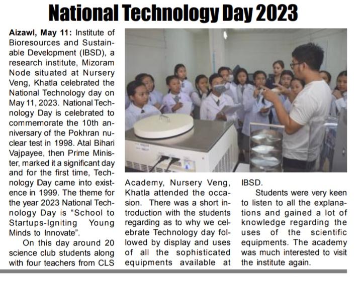 IBSD, Mizoram Node Celebrated National Technology Day On 11 May , 2023 At Mizoram