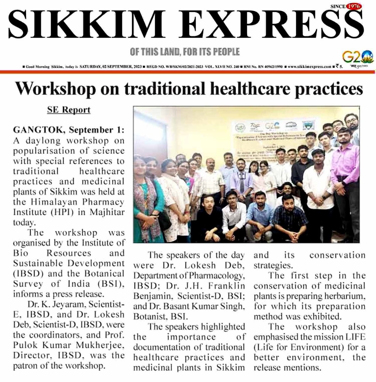 ibsd-regional-centre-sikkim-organised-workshop-on-traditional-healthcare-practices-at-himalayan-institute-sikkim-on-1st-sep-2023-